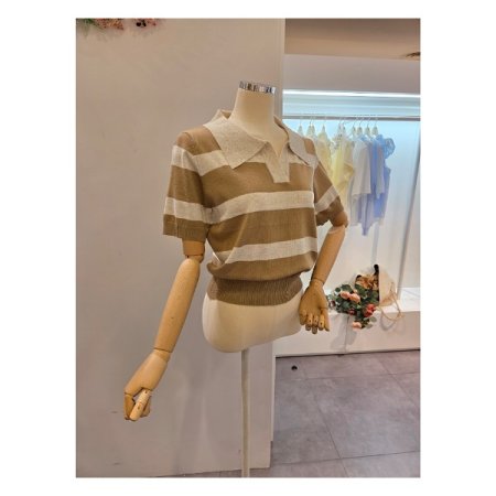 빅 스트라이프 카라 니트