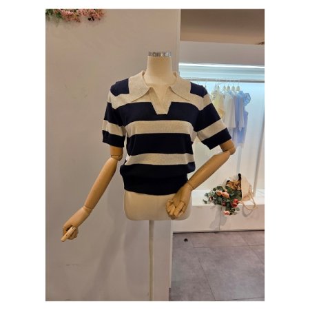 빅 스트라이프 카라 니트