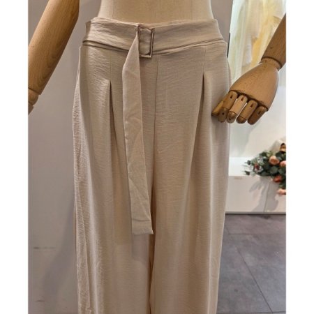 벨트 장식 뒷 밴딩 와이드 팬츠