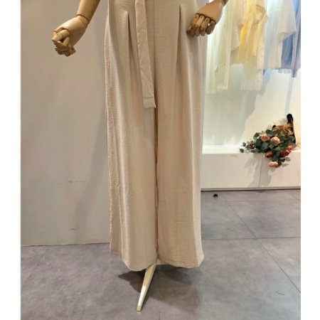 벨트 장식 뒷 밴딩 와이드 팬츠