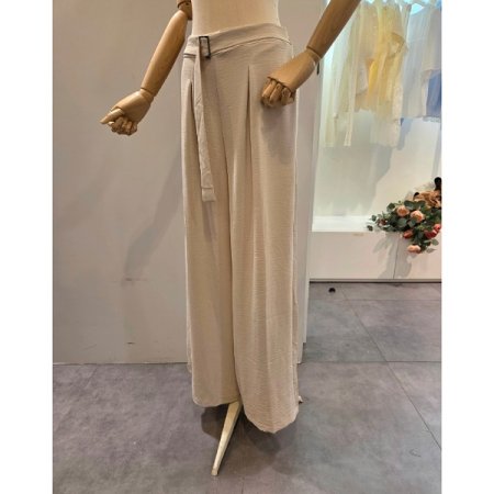 벨트 장식 뒷 밴딩 와이드 팬츠