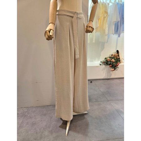 벨트 장식 뒷 밴딩 와이드 팬츠