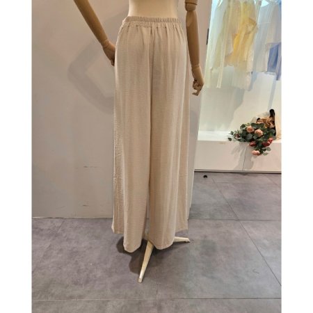 벨트 장식 뒷 밴딩 와이드 팬츠