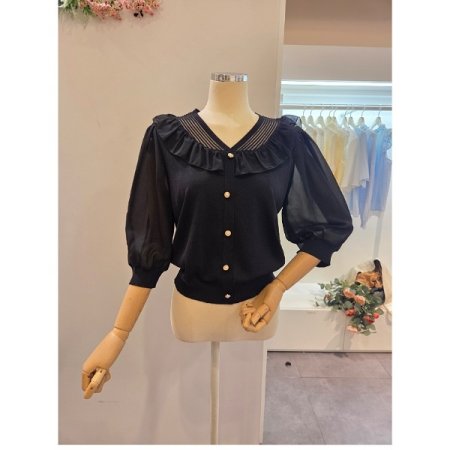 시스루 소매 프릴 니트