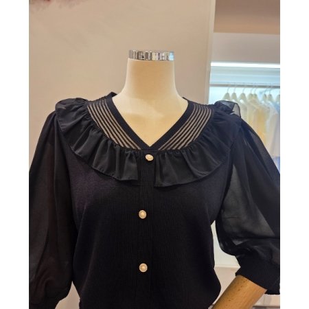 시스루 소매 프릴 니트