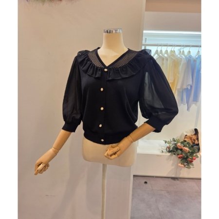 시스루 소매 프릴 니트