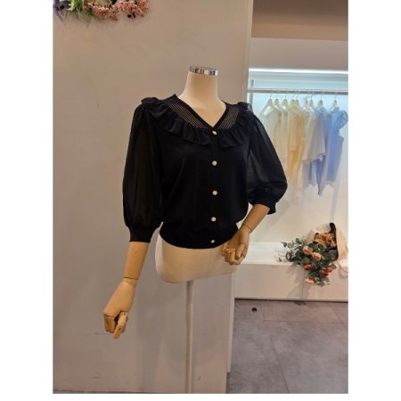 시스루 소매 프릴 니트