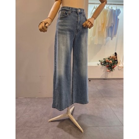 워싱 와이드 통 데님 팬츠