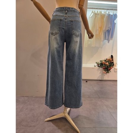 워싱 와이드 통 데님 팬츠