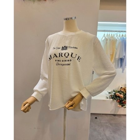 레터링 긴팔 라운드 티셔츠