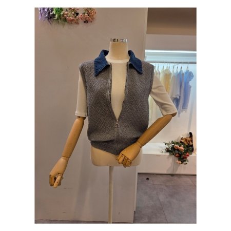 데님 카라 집업 베스트