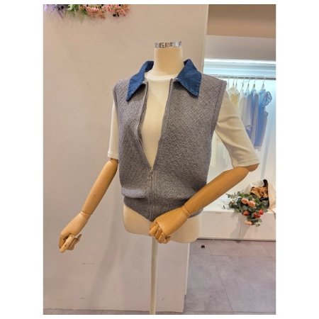 데님 카라 집업 베스트