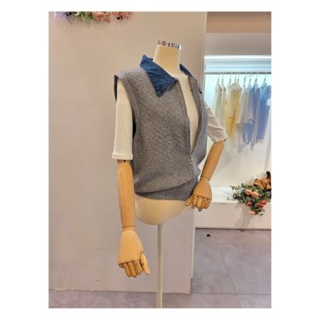 데님 카라 집업 베스트