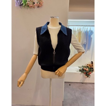 데님 카라 집업 베스트