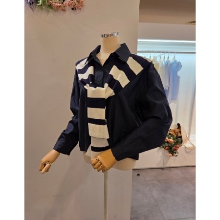 스트라이프 어깨숄 셔츠 세트