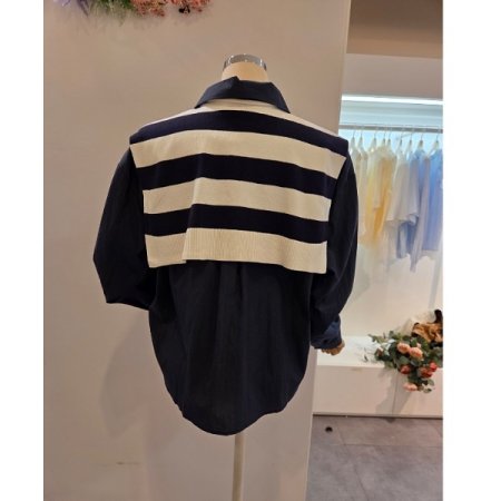 스트라이프 어깨숄 셔츠 세트