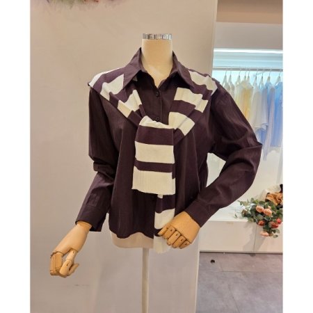 스트라이프 어깨숄 셔츠 세트