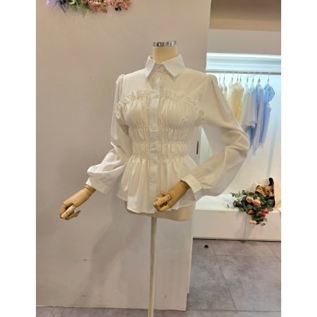 스모크 셔링 카라 블라우스