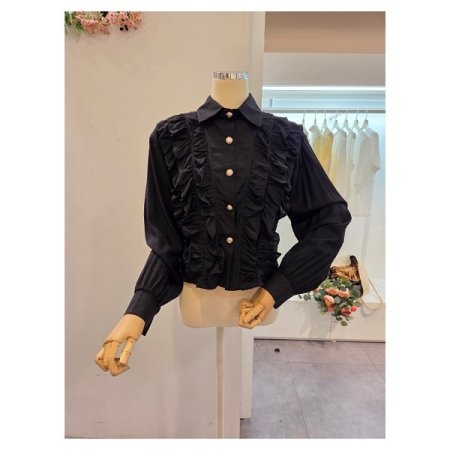 양 러플 카라 블라우스