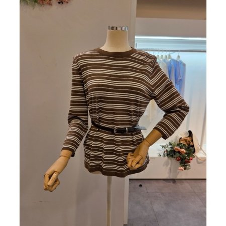 벨트 스트라이프 니트 세트