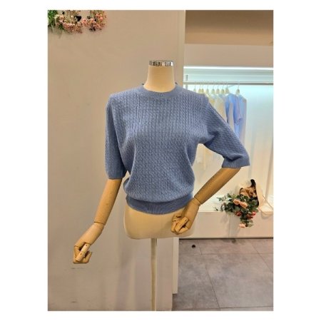 5부소매 미니 케이블 니트