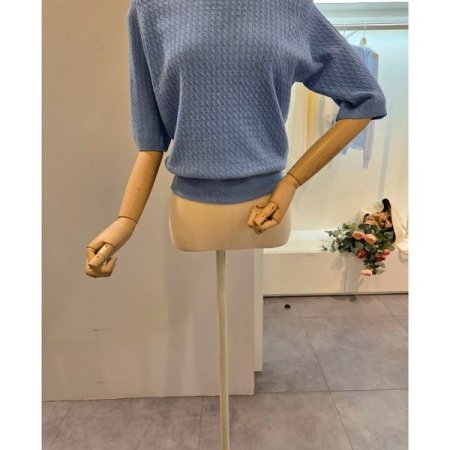 5부소매 미니 케이블 니트