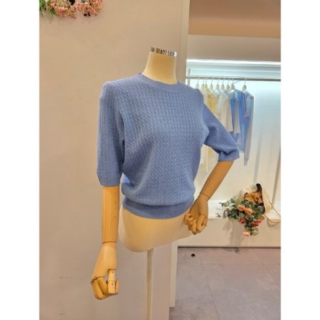 5부소매 미니 케이블 니트