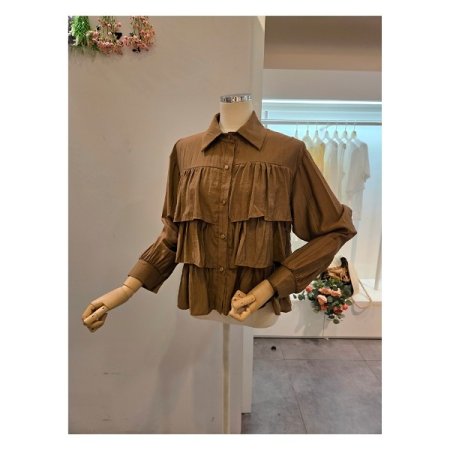 러플 긴팔 카라 블라우스