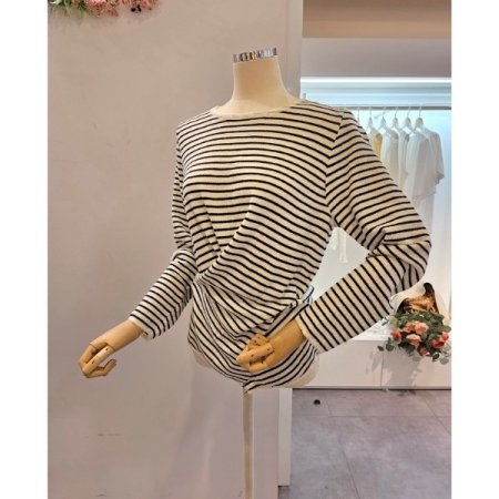스트라이프 옆 단추 니트