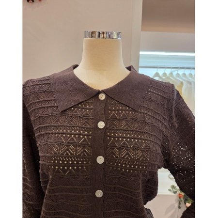 펀칭 카라 단추 가디건