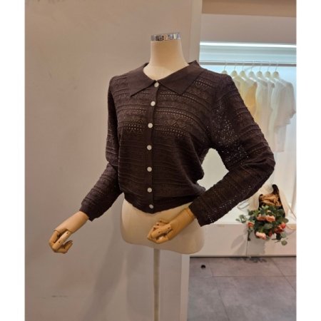 펀칭 카라 단추 가디건