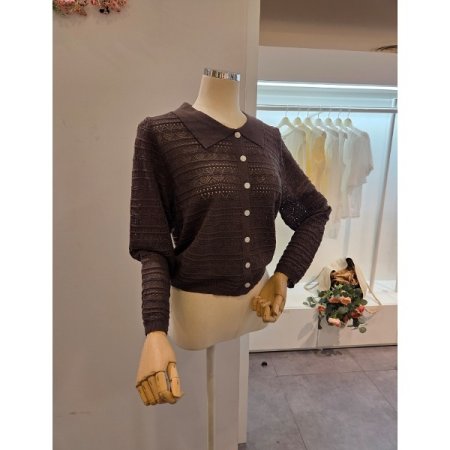 펀칭 카라 단추 가디건