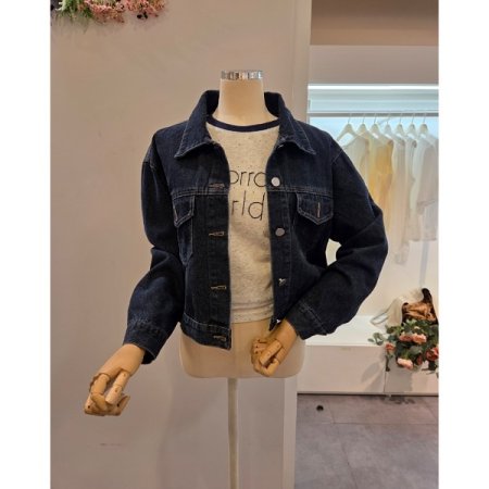 양포켓 숏 데님 자켓