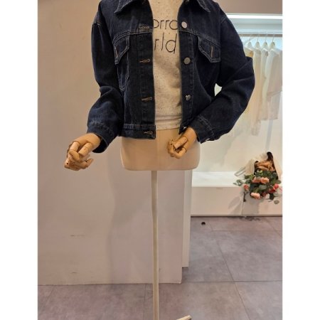 양포켓 숏 데님 자켓