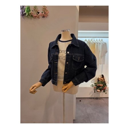 양포켓 숏 데님 자켓