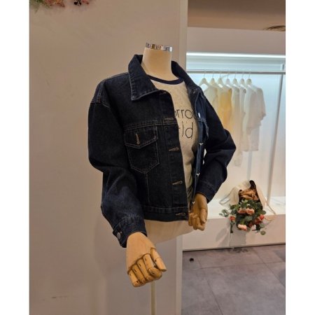 양포켓 숏 데님 자켓