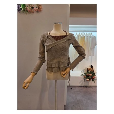 프릴 레이어드 긴팔 티셔츠