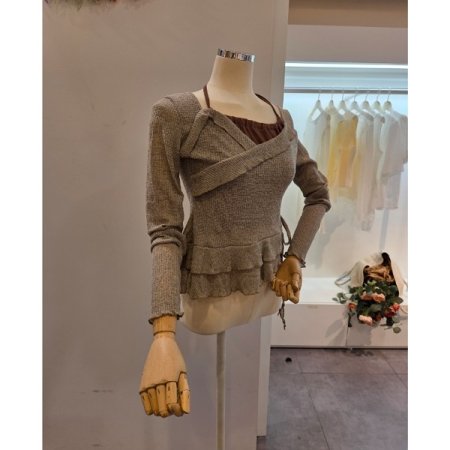 프릴 레이어드 긴팔 티셔츠