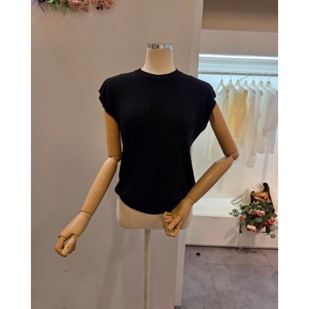 라운드넥 무지 캡소매 니트