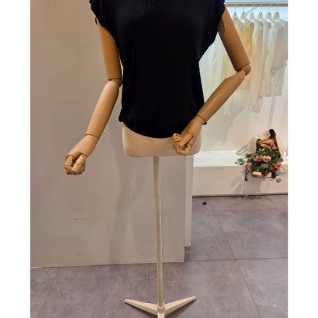 라운드넥 무지 캡소매 니트