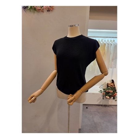 라운드넥 무지 캡소매 니트