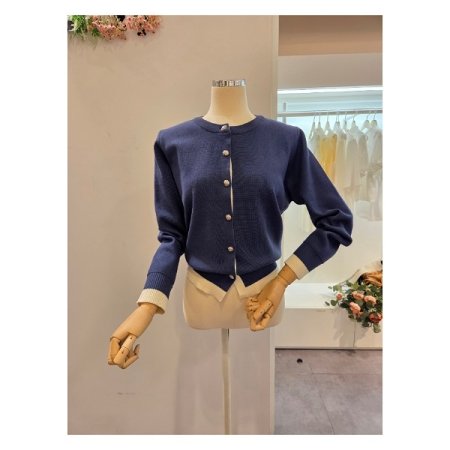 밑단 배색 라운드 가디건