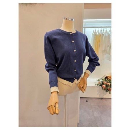 밑단 배색 라운드 가디건