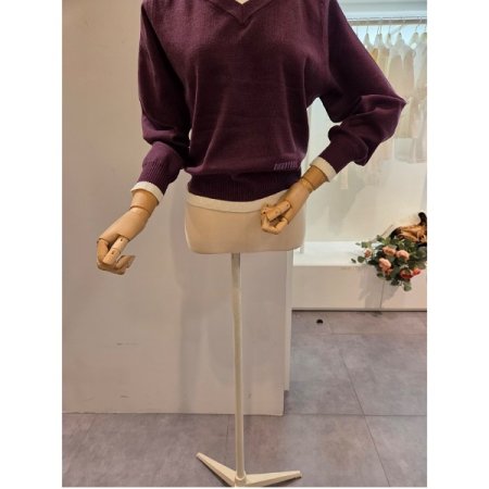 카라 배색 슬릿 니트