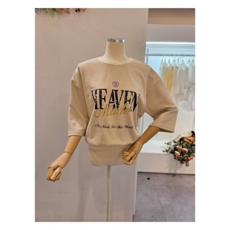 빅 레터링 7부소매 티셔츠