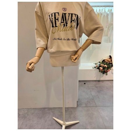 빅 레터링 7부소매 티셔츠