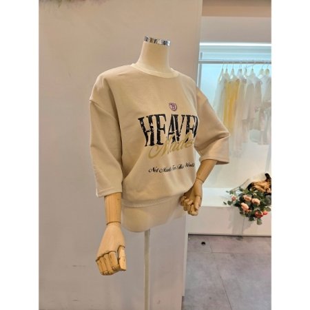 빅 레터링 7부소매 티셔츠