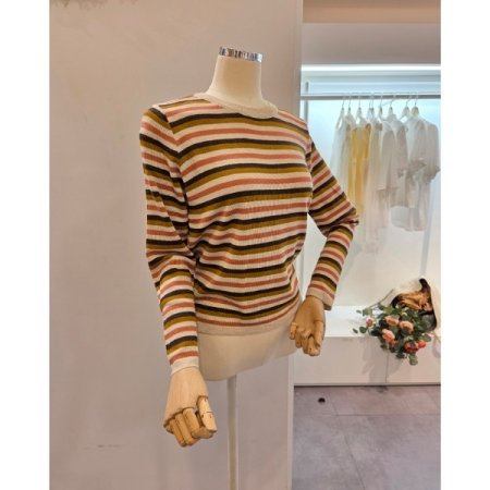 미니 스트라이프 라운드 니트