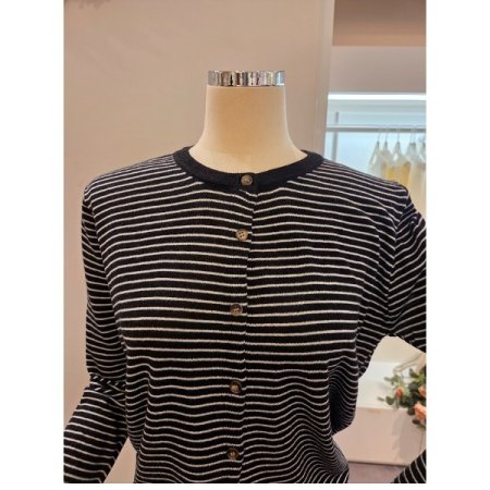 미니 줄무늬 라운드 가디건