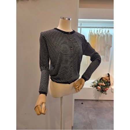 미니 줄무늬 라운드 가디건